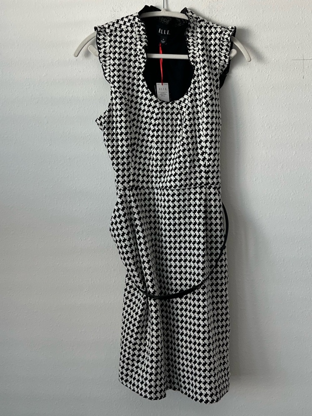 ELLE Black and White Houndstooth Midi Dress